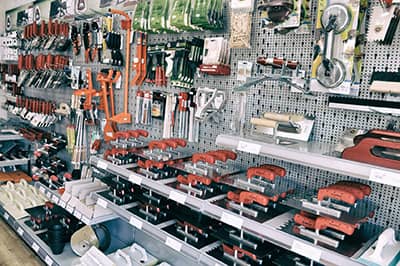 Masonry and finishing trowels on display at the SCHWAN factory outlet